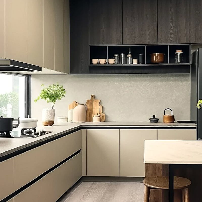 Lacquer Logam Minimalis Itali Titanium & Kabinet Dapur Batu Mewah