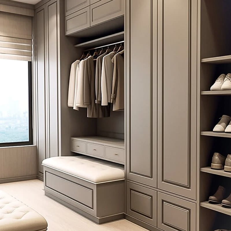 Walk-in Closet Panoramik Eksekutif Manhattan dengan Pulau
