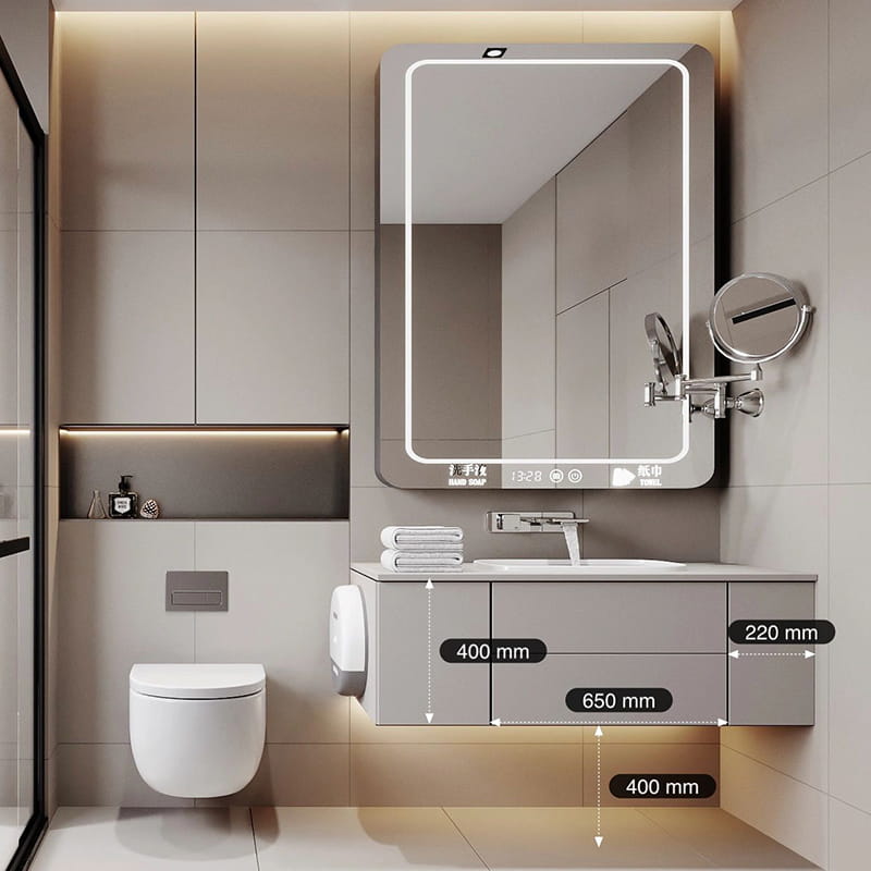 Perisikan Digantung Geometrik Berstruktur Matte Premium Kelabu Bilik Mandi Vanities
